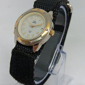 Timex Indiglo C7 Women's 27mm Two Tone Nylon Strap Watch - NEW BATTERY